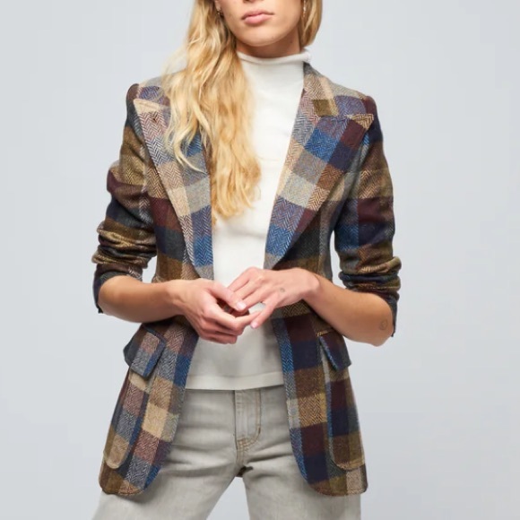 SMYTHE sz 2 BIRKIN Plaid Blazer in Blue and Tan - Picture 1 of 8